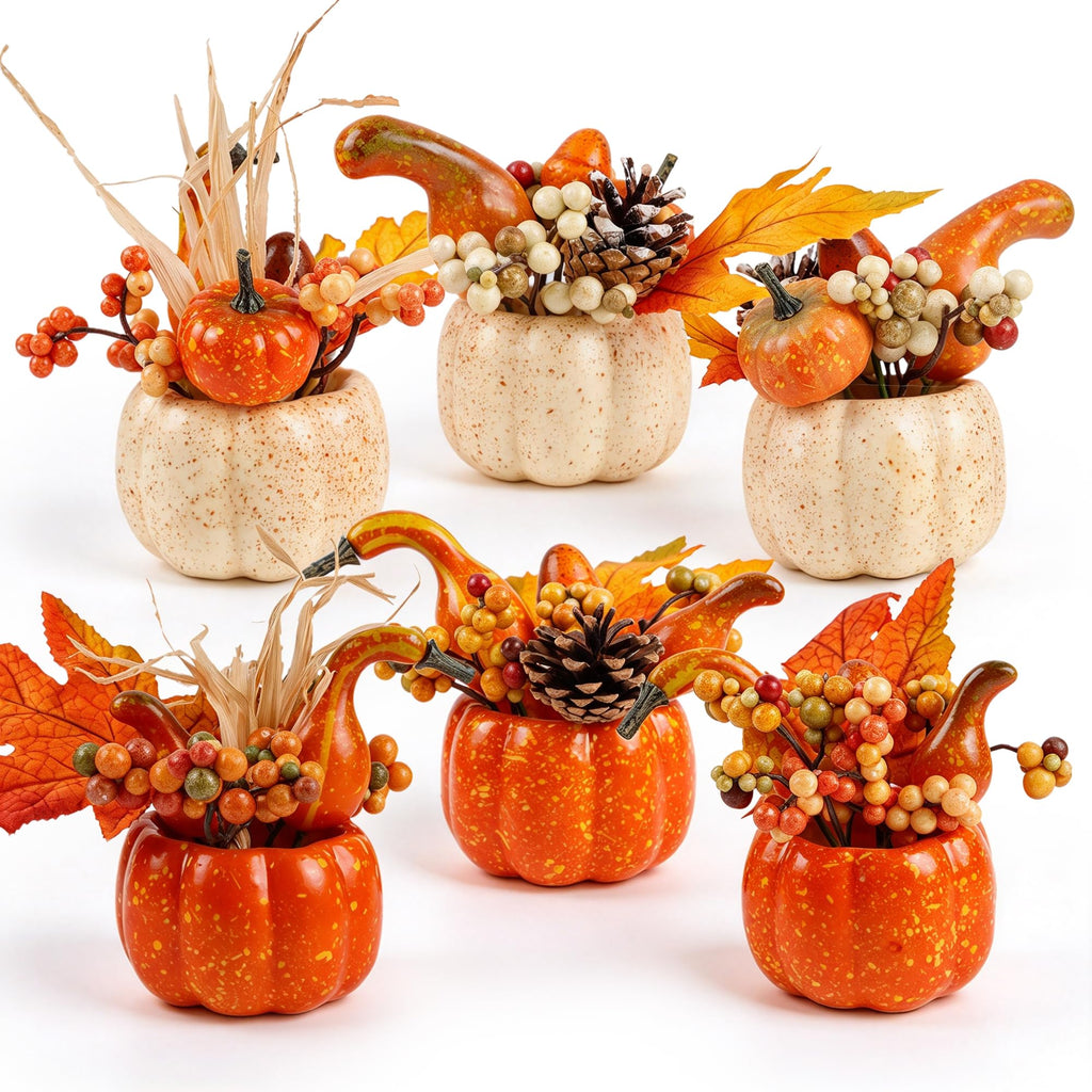 Set of 6 Artificial Pumpkins for Fall and Thanksgiving Home Decor