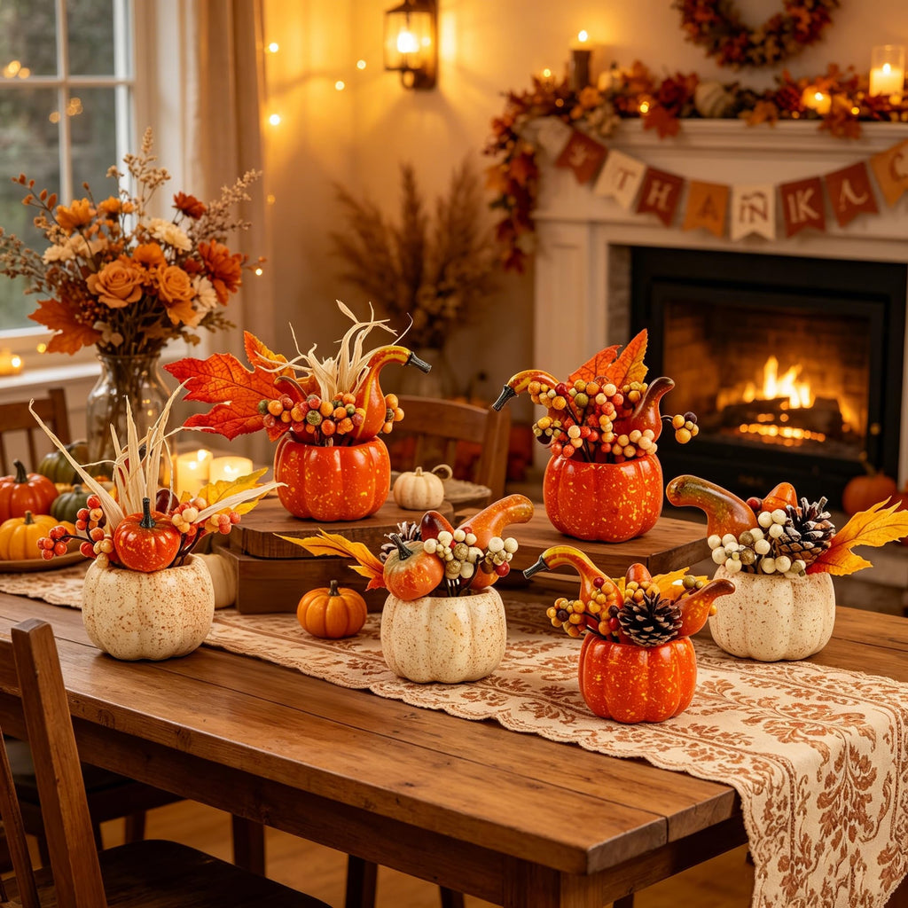 Set of 6 Artificial Pumpkins for Fall and Thanksgiving Home Decor