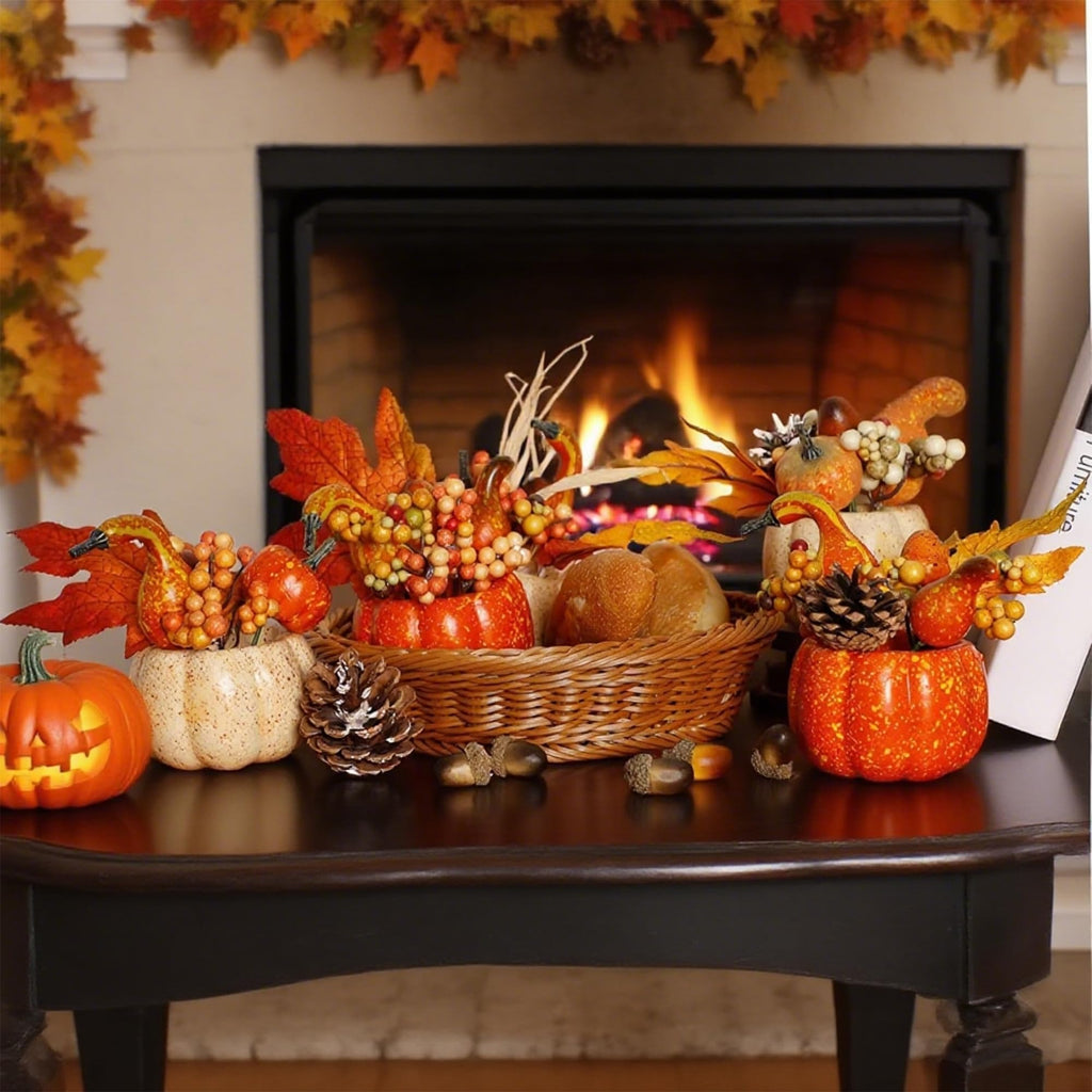 Set of 6 Artificial Pumpkins for Fall and Thanksgiving Home Decor