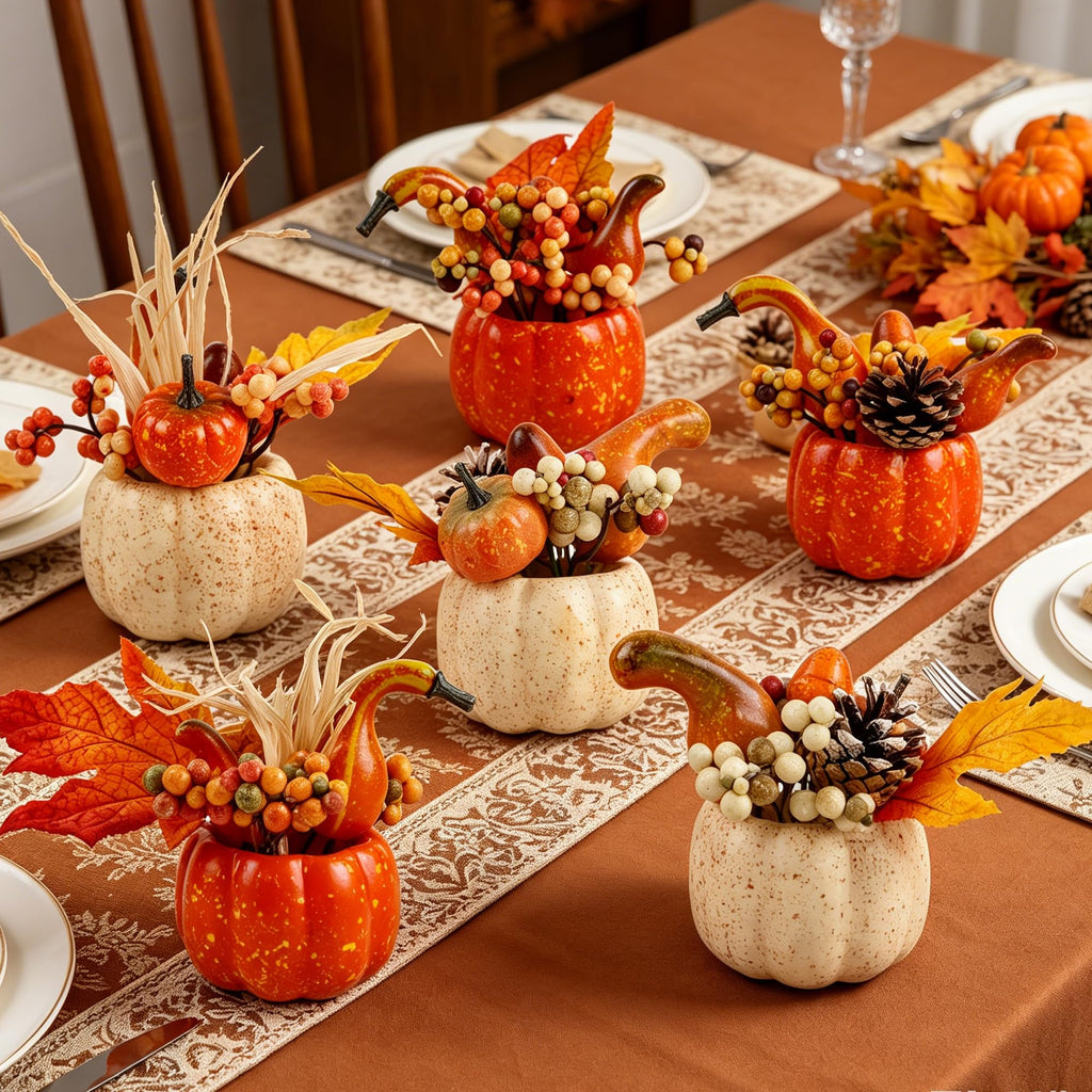 Set of 6 Artificial Pumpkins for Fall and Thanksgiving Home Decor