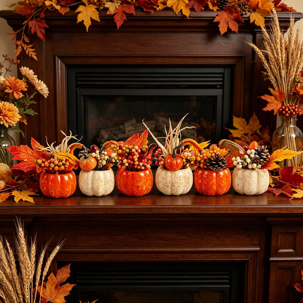 Set of 6 Artificial Pumpkins for Fall and Thanksgiving Home Decor