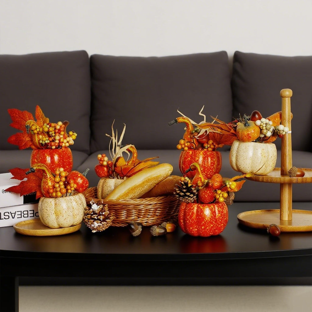Set of 6 Artificial Pumpkins for Fall and Thanksgiving Home Decor