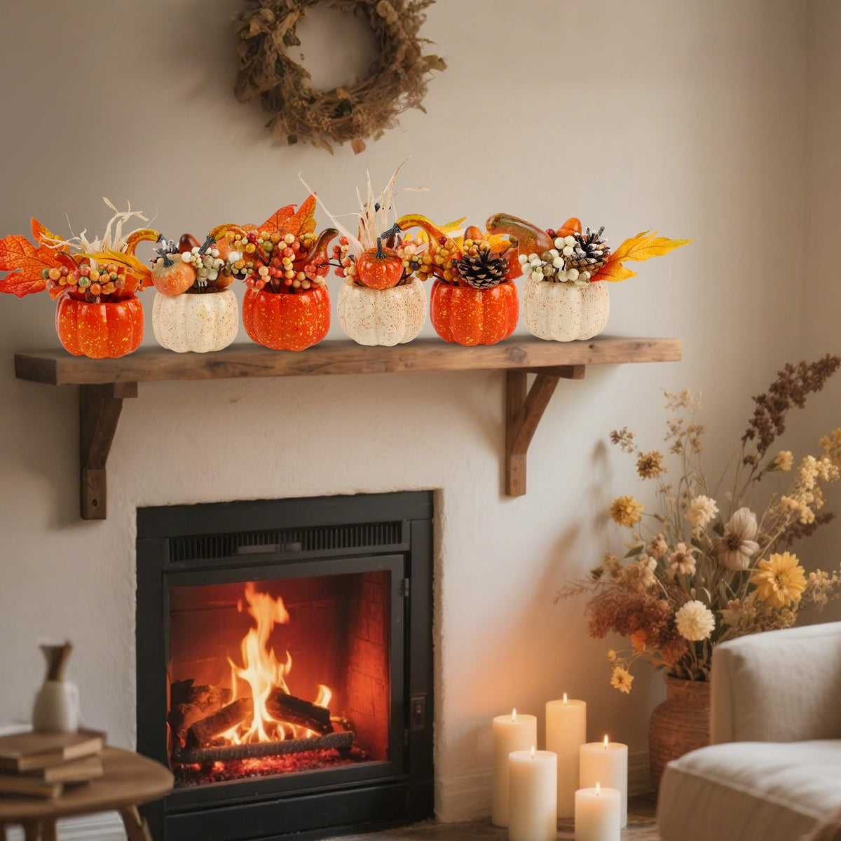 Set of 6 Artificial Pumpkins for Fall and Thanksgiving Home Decor