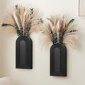 Set of 2 Black Wooden Wall Vases with Pampas Grass and Eucalyptus