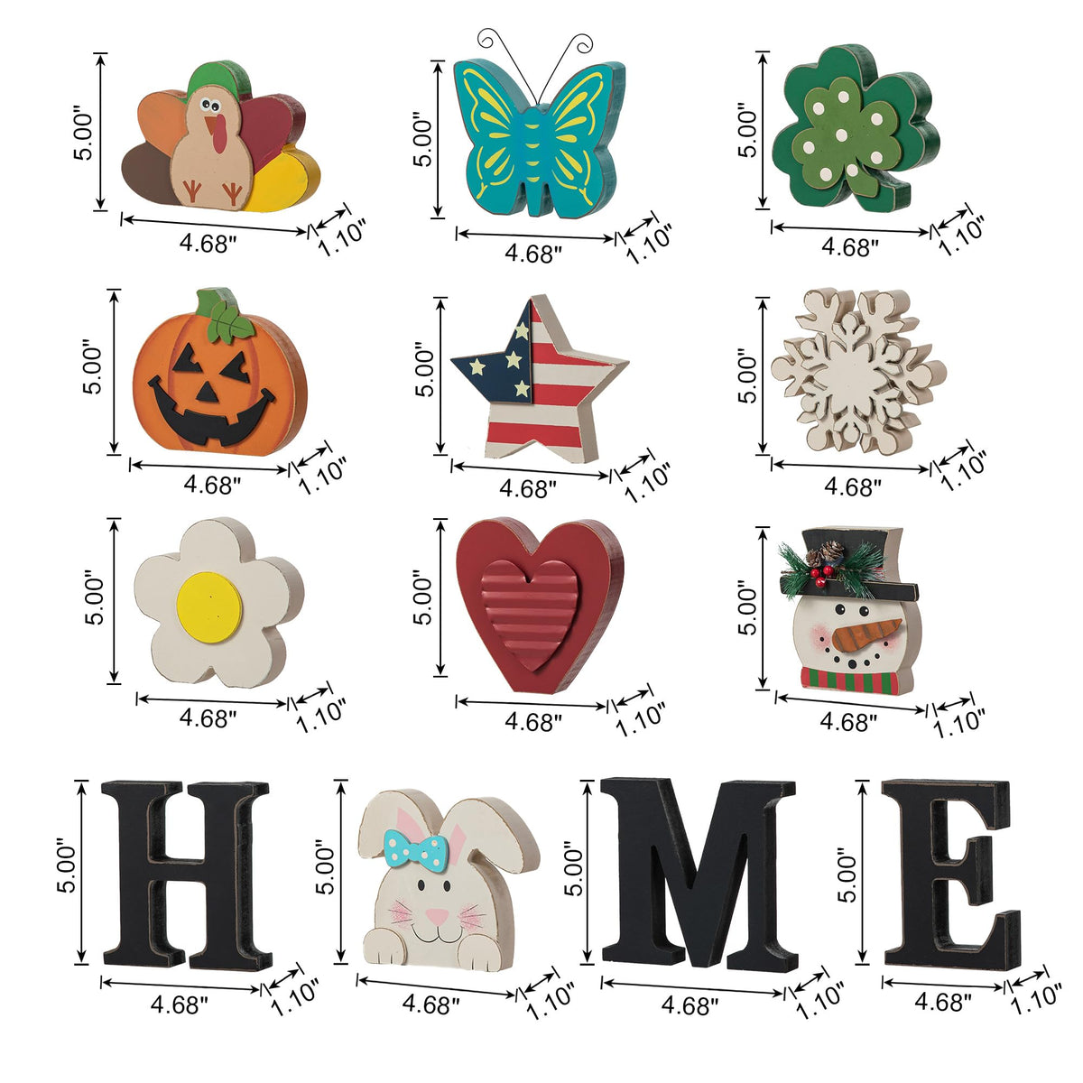 Interchangeable Wooden HOME Table Sign with 13 Seasonal Decor Pieces