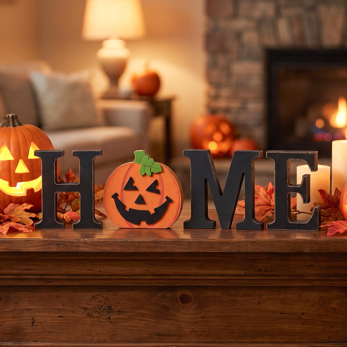Interchangeable Wooden HOME Table Sign with 13 Seasonal Decor Pieces