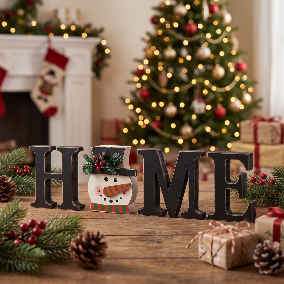 Interchangeable Wooden HOME Table Sign with 13 Seasonal Decor Pieces