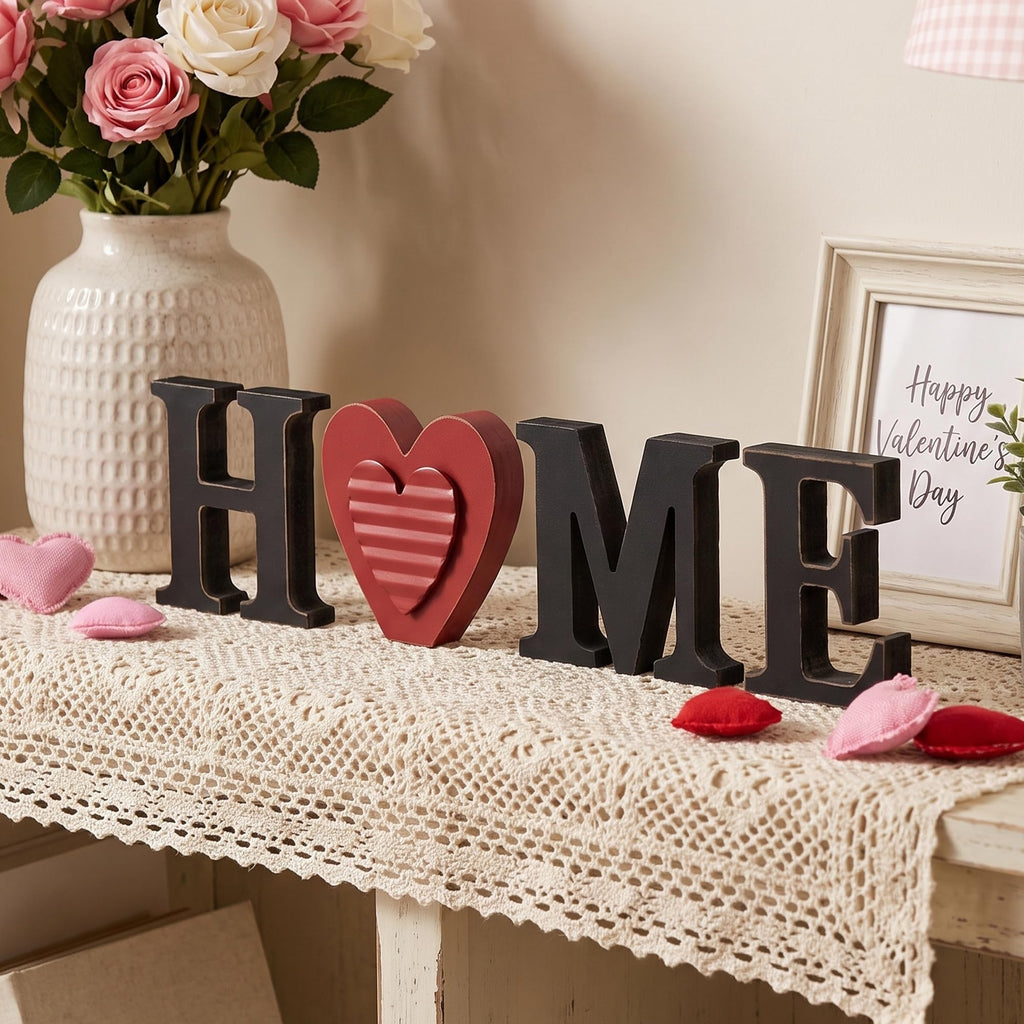 Interchangeable Wooden HOME Table Sign with 13 Seasonal Decor Pieces
